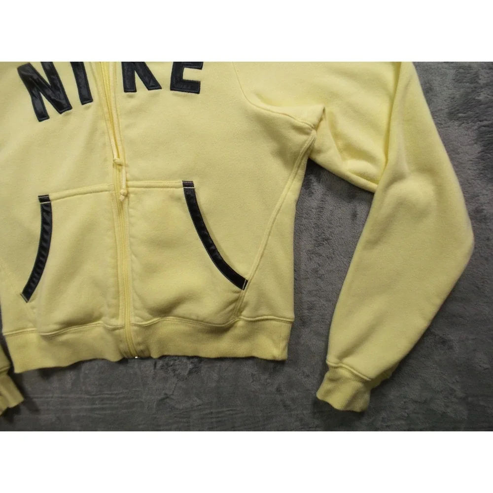 Nike Sweatshirt Womens Size M (8-10) Yellow Full Zip Hooded Pockets‎ Y2K Tag